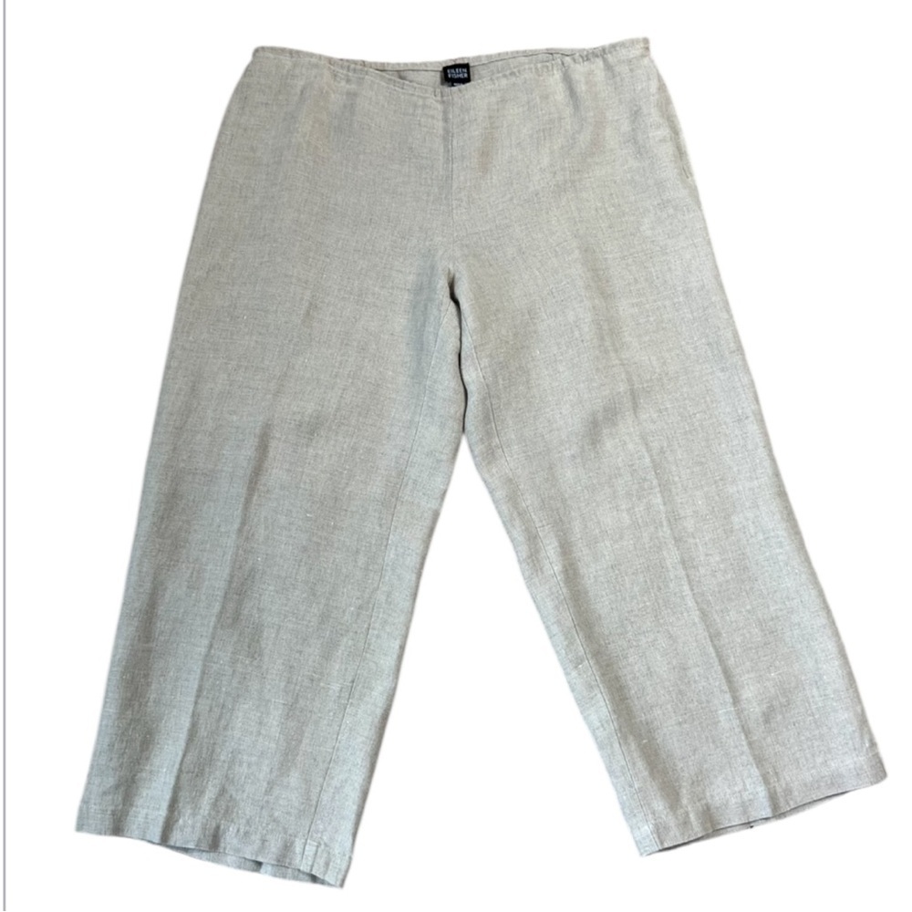 Eileen Fisher Linen Flat Front Wide Leg Pant High Rise Beige Quiet Luxury